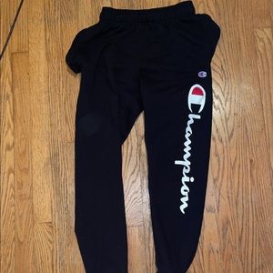 Champion pants , small but I’m a medium and they fit just a little tight